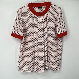 Luisa Spagnoli SS Hidden Buttons Blouse Classy Red White Rope Knots 46 Nautical